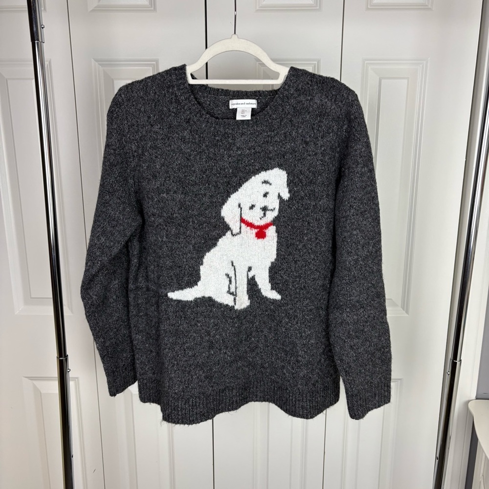 CUPCAKES AND CASHMERE White Dog, Gray Sweater